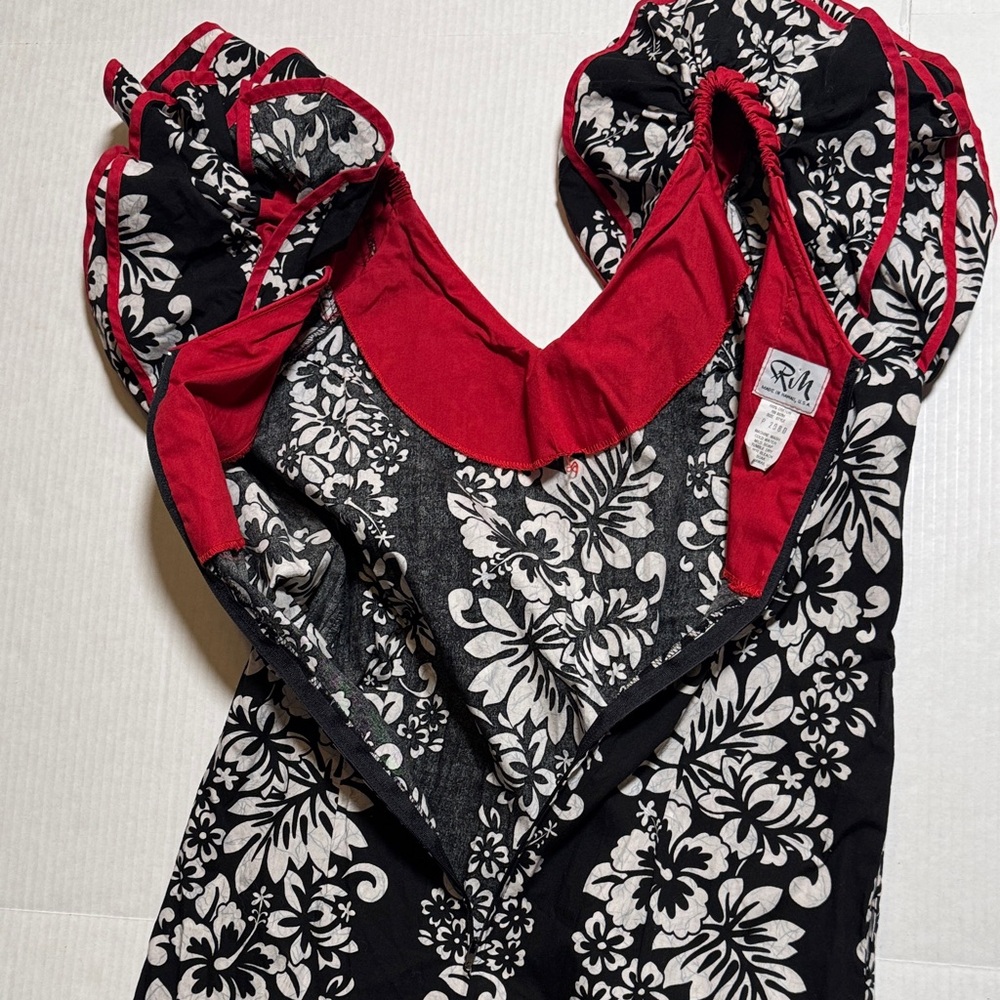 Vintage RM Made in Hawaii USA Floral Black White Red‎ Trim Mermaid Maxi Dress M? - Picture 15 of 15